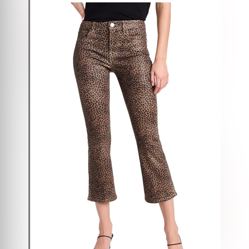 Frame Le Crop Mini Boot Jeans in Vanilla Multi Tan Brown Snake Print, Size 26